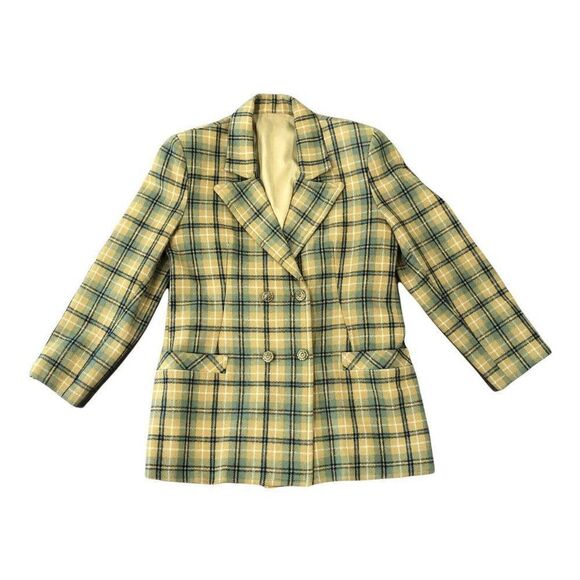Vintage 1970s‎ Homemade Double Breasted Sport Coat Blazer Mod Yellow Green Fall - Picture 1 of 12